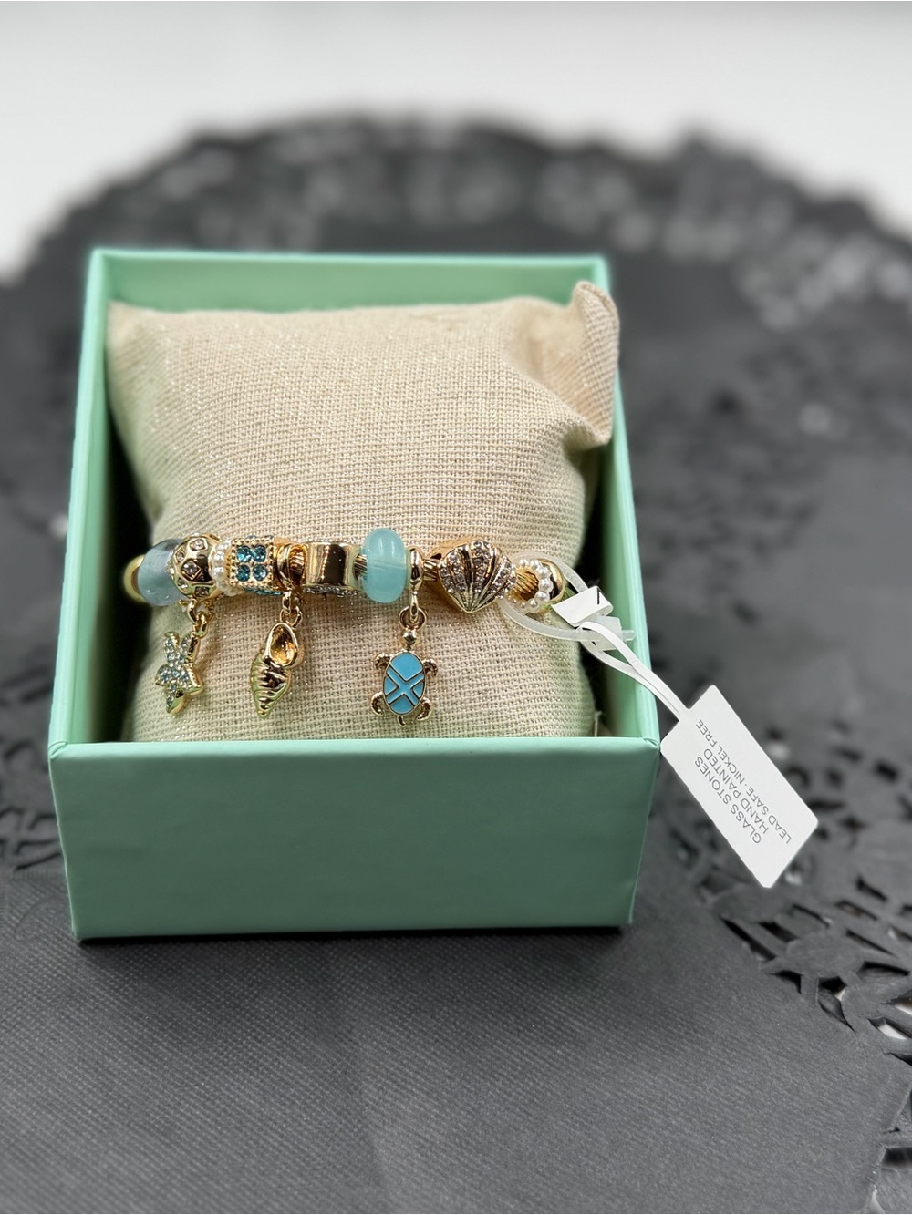 piper k coastal sea life charm bracelet gold blue beach jewelry